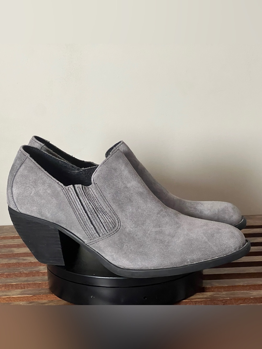 Born Fredrika Gray Suede Western Pull-on Ankle Boots, US 12